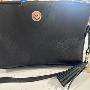 Anne Klein Black Crossbody Bag with Tassel